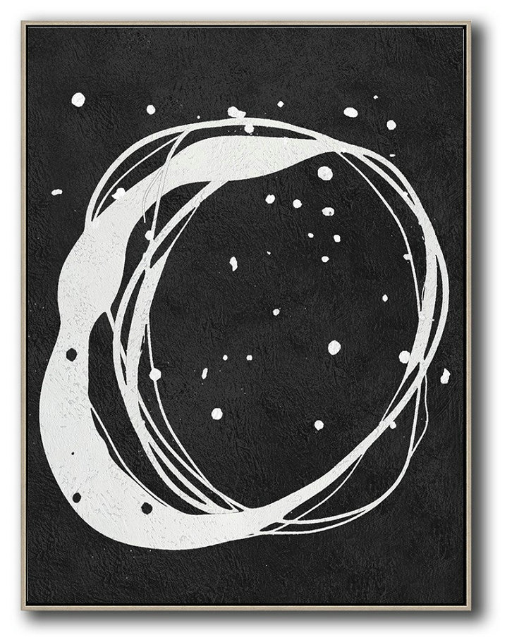 Handmade Large Contemporary Art,Black And White Minimal Painting On Canvas - Canvas Wall Art